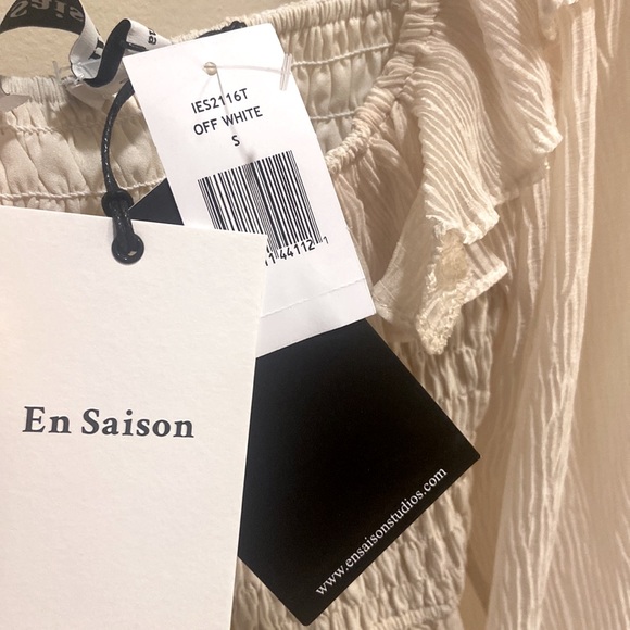 NWT En Saison Cropped Smocked Top, S - Picture 6 of 7